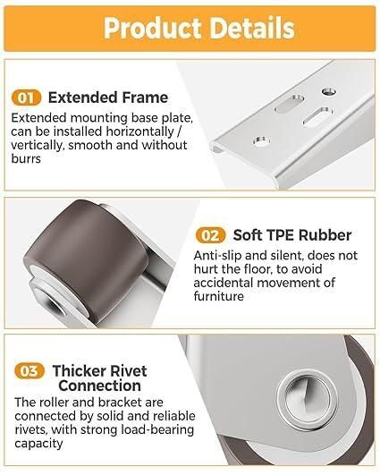 4 Pcs Heavy-Duty Metal Caster Wheels – 360° Rotatable Rubber Wheels for Furniture, Drawer, Door & Storage Box | Smooth & Durable Side-Mount Design