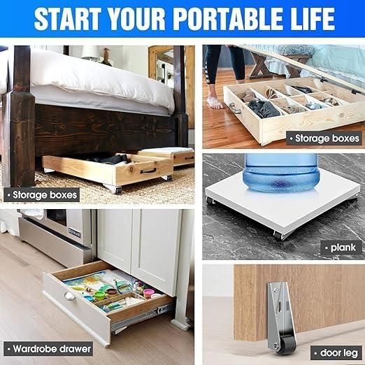 4 Pcs Heavy-Duty Metal Caster Wheels – 360° Rotatable Rubber Wheels for Furniture, Drawer, Door & Storage Box | Smooth & Durable Side-Mount Design