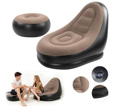 All-in-One Inflatable Lounge Sofa Chair with Footrest | Portable Outdoor & Indoor Relaxing Sofa | Premium PVC Flocked Material with Full Body Support