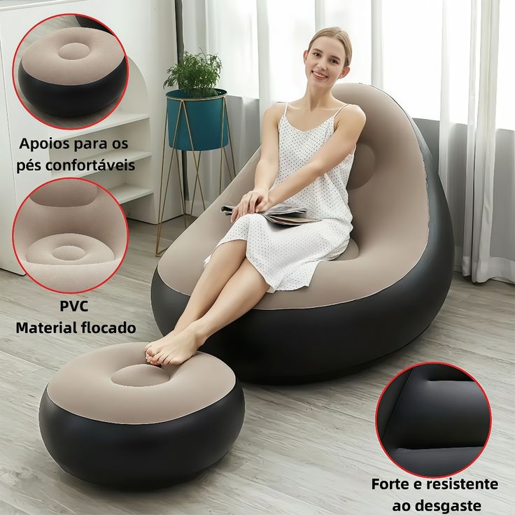 All-in-One Inflatable Lounge Sofa Chair with Footrest | Portable Outdoor & Indoor Relaxing Sofa | Premium PVC Flocked Material with Full Body Support