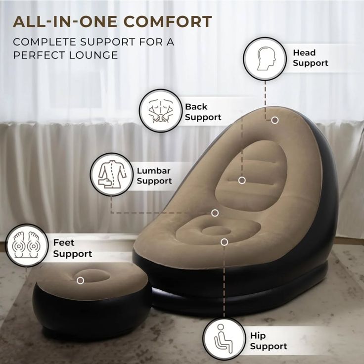 All-in-One Inflatable Lounge Sofa Chair with Footrest | Portable Outdoor & Indoor Relaxing Sofa | Premium PVC Flocked Material with Full Body Support