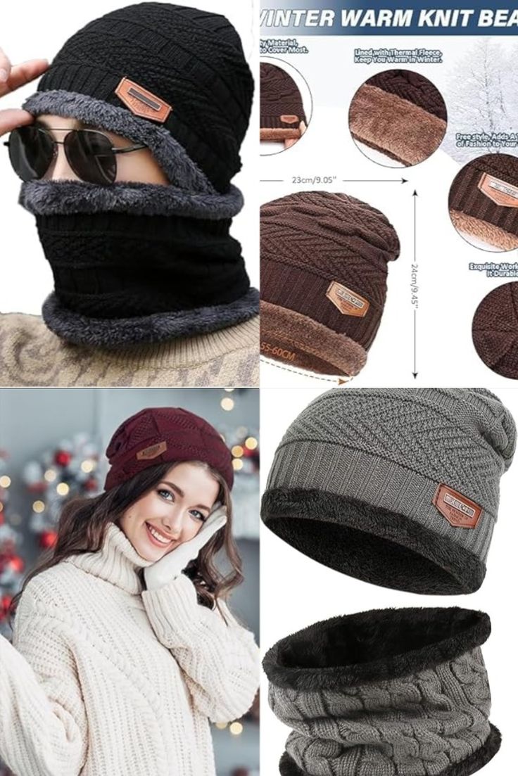 Winter Woolen Beanie Cap with Neck Warmer Set | Unisex Knitted Thermal Fleece Lined Hat & Scarf Combo | Stylish Outdoor Cold Protection Set
