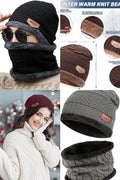 Winter Woolen Beanie Cap with Neck Warmer Set | Unisex Knitted Thermal Fleece Lined Hat & Scarf Combo | Stylish Outdoor Cold Protection Set