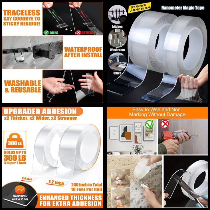 Ivy Grip Heavy-Duty Double Sided Transparent Tape | Multi-Purpose Nano Adhesive Tape | Reusable & Waterproof