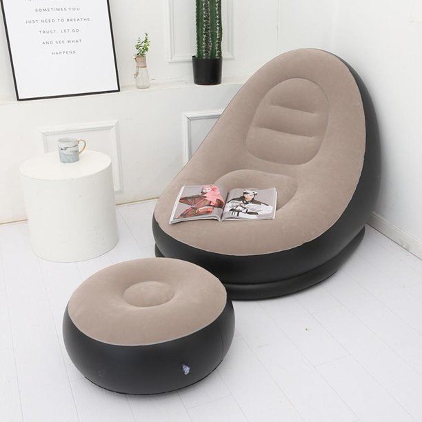 All-in-One Inflatable Lounge Sofa Chair with Footrest | Portable Outdoor & Indoor Relaxing Sofa | Premium PVC Flocked Material with Full Body Support